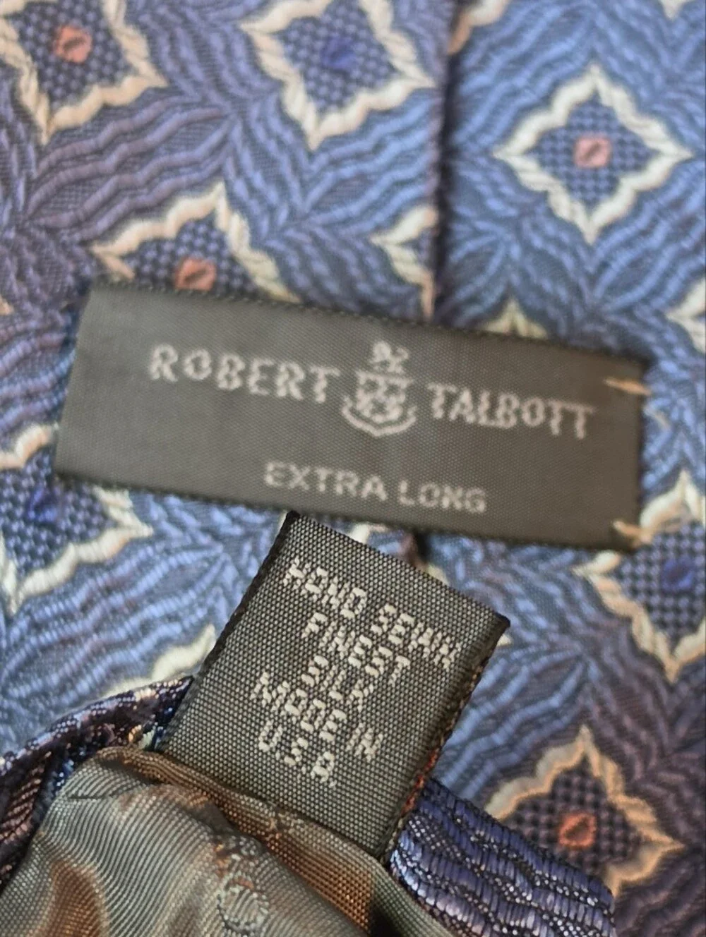 Robert Talbott Extra Long Silk Tie Blue Geometric XL 63